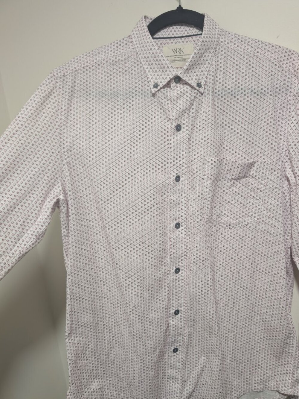 WRK | The Reworked Slim Fit Button Down In White/Burgundy Geometric - Picture 11 of 12